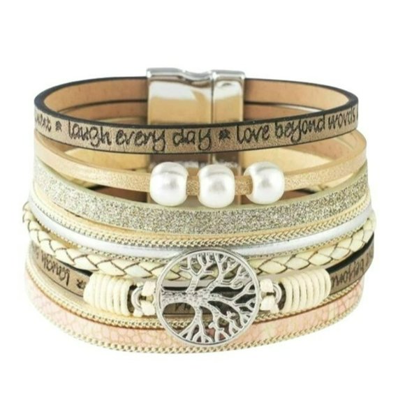 Multilayer Leather Bangle Magnetic Bracelet for Men Or Women 7.5in - Khaki - Picture 8 of 10